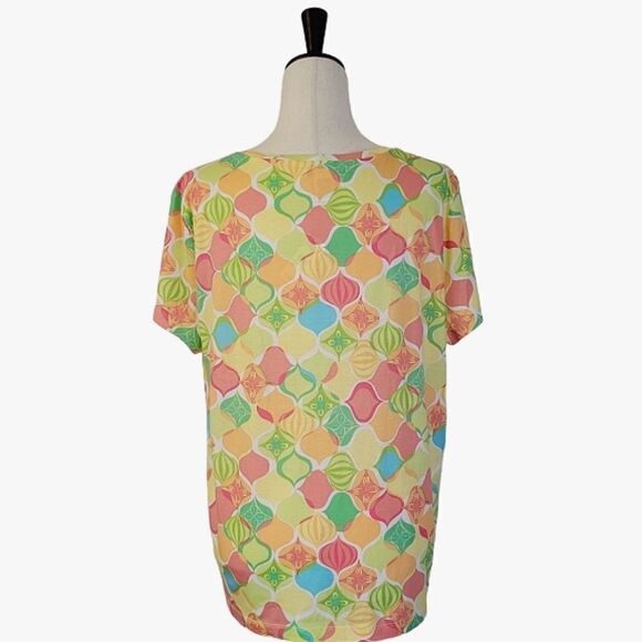 Vintage Talbots Multi Color Retro Print Scoop Neck Short Sleeve T-shirt Size XL - Picture 3 of 8